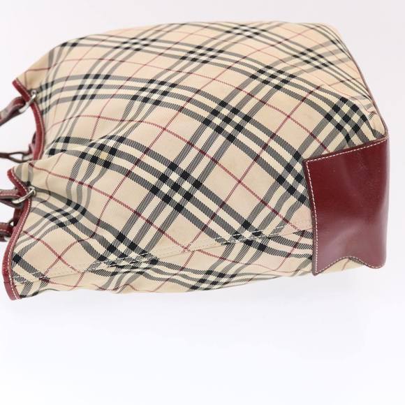 BURBERRY Nova Check Blue Label Tote Bag Nylon Beige Red Auth 49770 - Picture 4 of 16